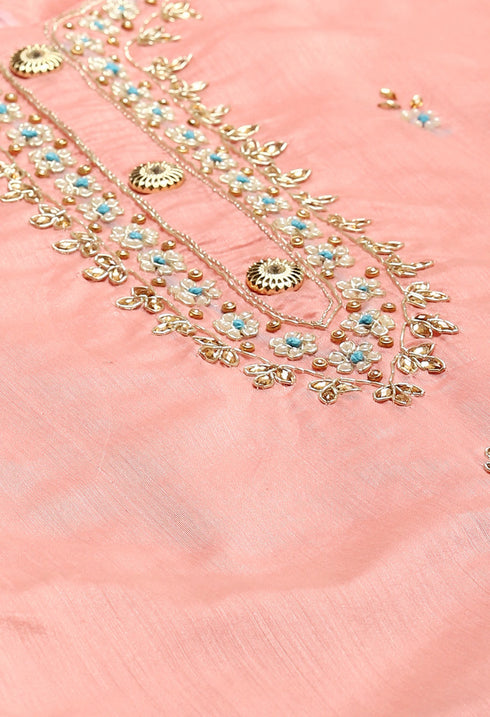 Pink Chanderi Silk Embellished Unstitched Salwar Suit Material