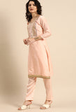 Light Pink chanderi silk Embroidered Unstitched Salwar Suit Material