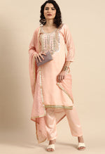 Load image into Gallery viewer, Light Pink chanderi silk Embroidered Unstitched Salwar Suit Material