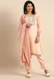 Light Pink chanderi silk Embroidered Unstitched Salwar Suit Material