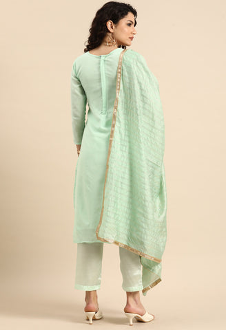 Sea Green chanderi silk Embroidered Unstitched Salwar Suit Material