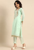 Sea Green chanderi silk Embroidered Unstitched Salwar Suit Material