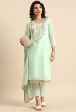 Load image into Gallery viewer, Sea Green chanderi silk Embroidered Unstitched Salwar Suit Material