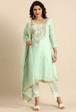 Sea Green chanderi silk Embroidered Unstitched Salwar Suit Material