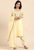Light Yellow chanderi silk Embroidered Unstitched Salwar Suit Material
