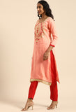 Peach Glass Cotton Embroidered Unstitched Salwar Suit Material