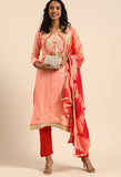 Peach Glass Cotton Embroidered Unstitched Salwar Suit Material