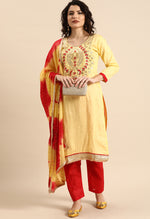 Load image into Gallery viewer, Yellow Glass Cotton Embroidered Unstitched Salwar Suit Material