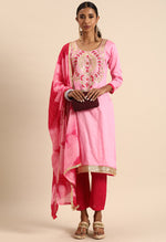 Load image into Gallery viewer, Pink Glass Cotton Embroidered Unstitched Salwar Suit Material