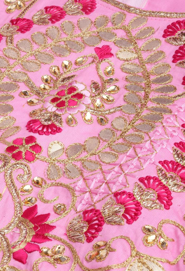 Pink Glass Cotton Embroidered Unstitched Salwar Suit Material
