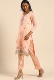 Peach chanderi silk Embroidered Unstitched Salwar Suit Material