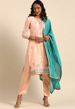 Load image into Gallery viewer, Peach chanderi silk Embroidered Unstitched Salwar Suit Material