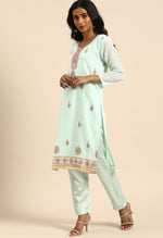 Load image into Gallery viewer, Turquoise chanderi silk Embroidered Unstitched Salwar Suit Material
