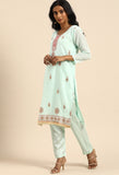 Turquoise chanderi silk Embroidered Unstitched Salwar Suit Material