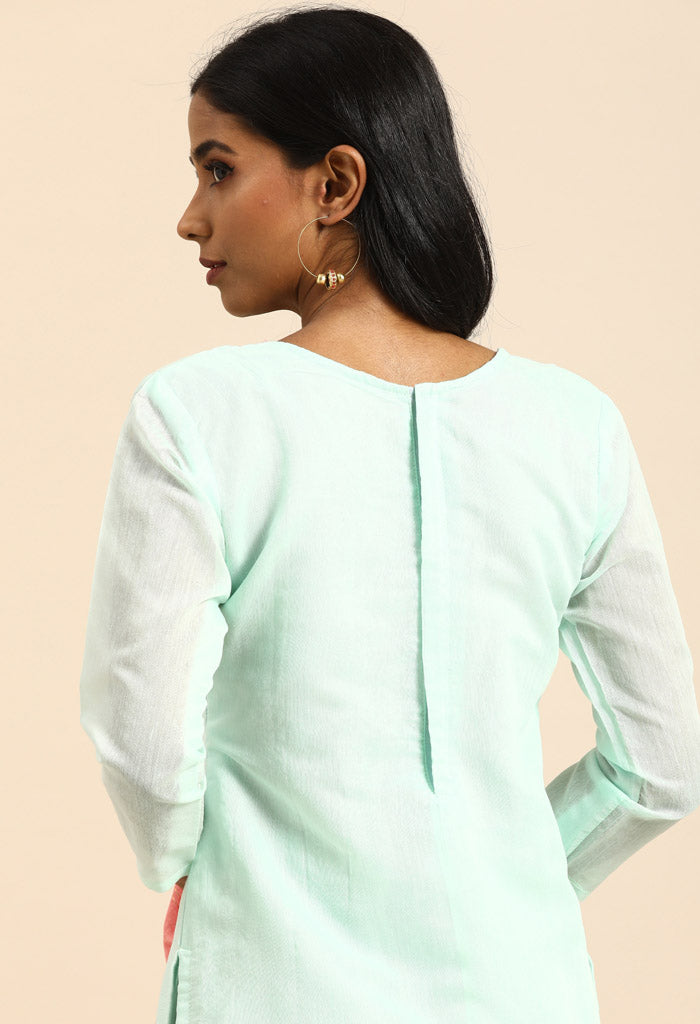 Turquoise chanderi silk Embroidered Unstitched Salwar Suit Material