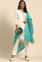 Load image into Gallery viewer, White chanderi silk Embroidered Unstitched Salwar Suit Material
