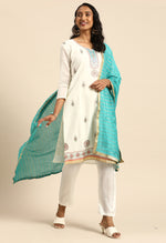 Load image into Gallery viewer, White chanderi silk Embroidered Unstitched Salwar Suit Material
