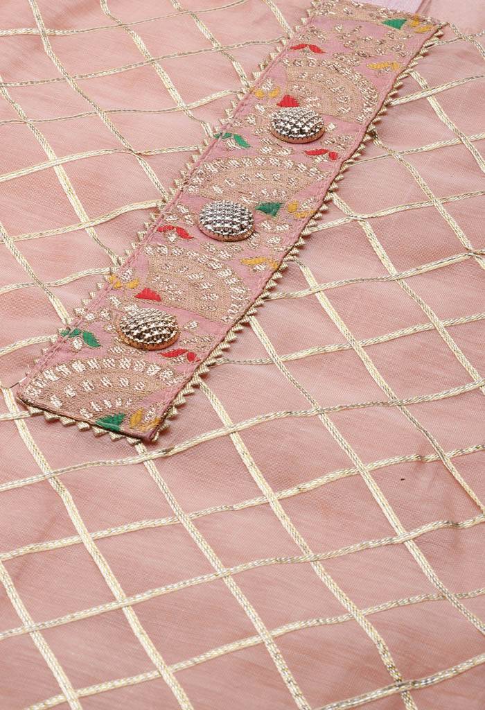Baby Pink chanderi silk Embroidered Unstitched Salwar Suit Material - Rajnandini