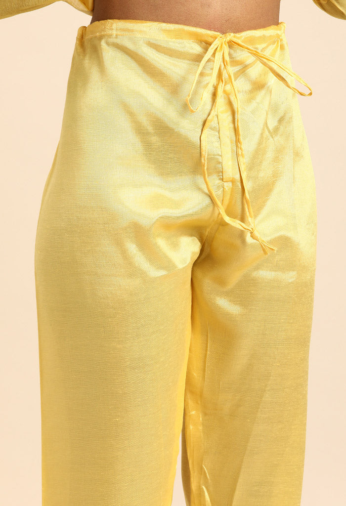 Yellow chanderi silk Embroidered Unstitched Salwar Suit Material