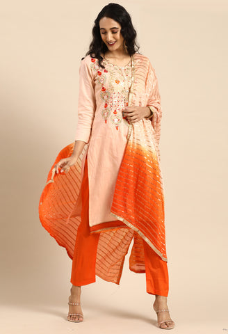 Light Pink Glass Cotton Embroidered Unstitched Salwar Suit Material