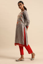 Load image into Gallery viewer, Grey Glass Cotton Embroidered Unstitched Salwar Suit Material