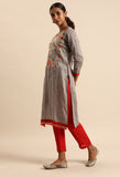 Grey Glass Cotton Embroidered Unstitched Salwar Suit Material