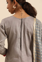 Load image into Gallery viewer, Grey Glass Cotton Embroidered Unstitched Salwar Suit Material
