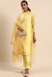 Yellow chanderi silk Embroidered Unstitched Salwar Suit Material