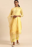 Yellow chanderi silk Embroidered Unstitched Salwar Suit Material