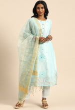 Load image into Gallery viewer, Sky Blue chanderi silk Embroidered Unstitched Salwar Suit Material