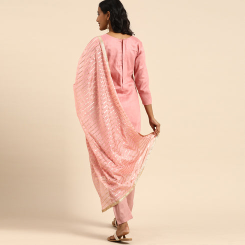 Mauve Pink Glass Cotton Embroidered Salwar Suit Material