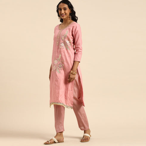 Mauve Pink Glass Cotton Embroidered Salwar Suit Material