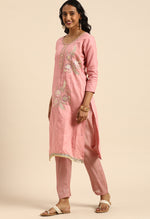 Load image into Gallery viewer, Mauve Pink Glass Cotton Embroidered Unstitched Salwar Suit Material