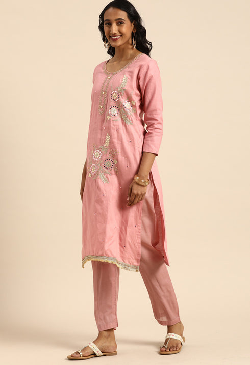 Mauve Pink Glass Cotton Embroidered Unstitched Salwar Suit Material
