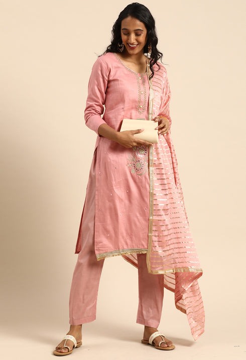 Mauve Pink Glass Cotton Embroidered Unstitched Salwar Suit Material