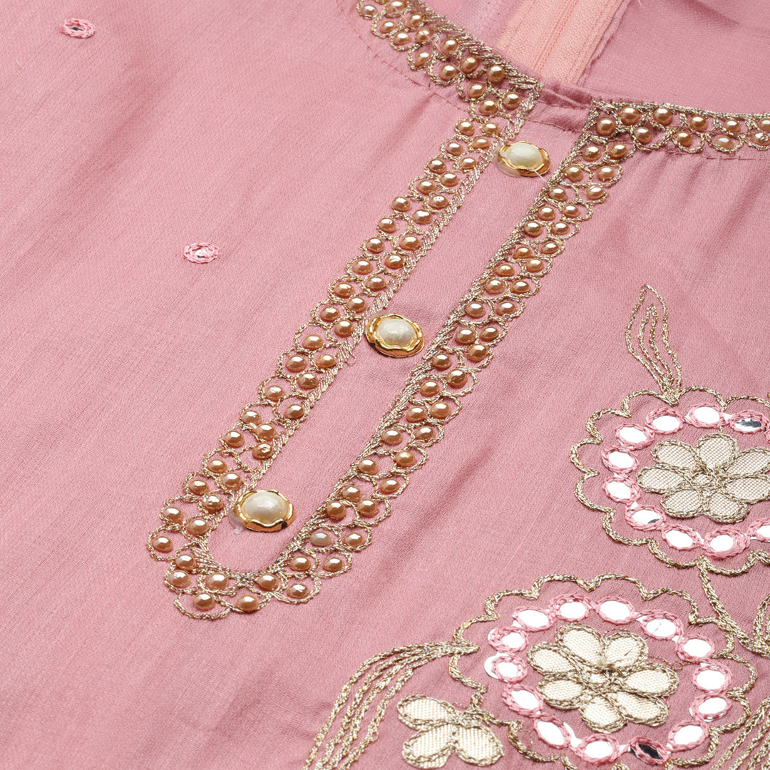 Mauve Pink Glass Cotton Embroidered Salwar Suit Material