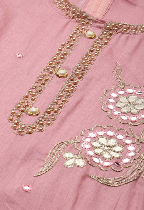 Mauve Pink Glass Cotton Embroidered Unstitched Salwar Suit Material