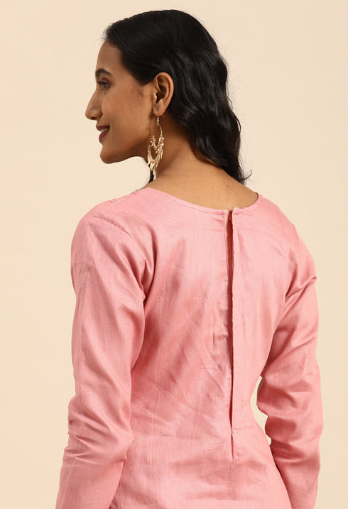 Mauve Pink Glass Cotton Embroidered Unstitched Salwar Suit Material