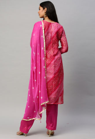 Pink Silk Kota Cotton embellished Unstitched Salwar Suit Material