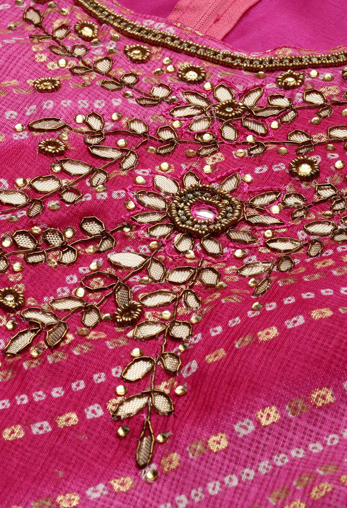 Pink Silk Kota Cotton embellished Unstitched Salwar Suit Material