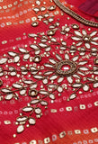 Red And Orange Silk Kota Cotton embellished Unstitched Salwar Suit Material