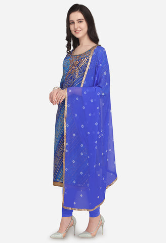 Blue Silk Kota Cotton Hand Work Unstitched Salwar Suit Material