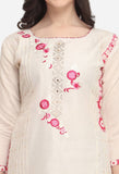 Cream Pure Semi Modal Embroidered Unstitched Salwar Suit Material