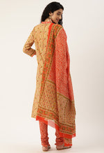 Load image into Gallery viewer, White And Orange Pure Jaipuri Cambric Cotton Printed Unstitched Salwar Suit Material
