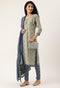 White And Blue Pure Jaipuri Cambric Cotton Printed Unstitched Salwar Suit Material