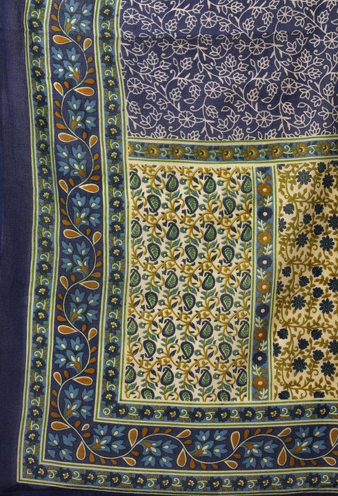 White And Blue Pure Jaipuri Cambric Cotton Printed Unstitched Salwar Suit Material