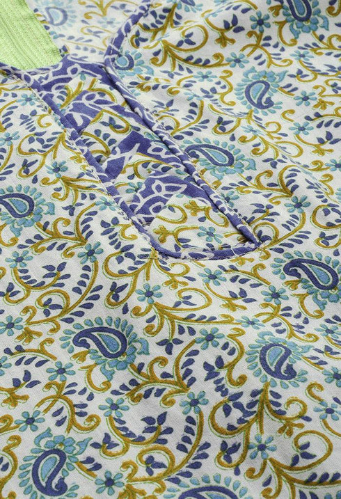 White And Blue Pure Jaipuri Cambric Cotton Printed Unstitched Salwar Suit Material