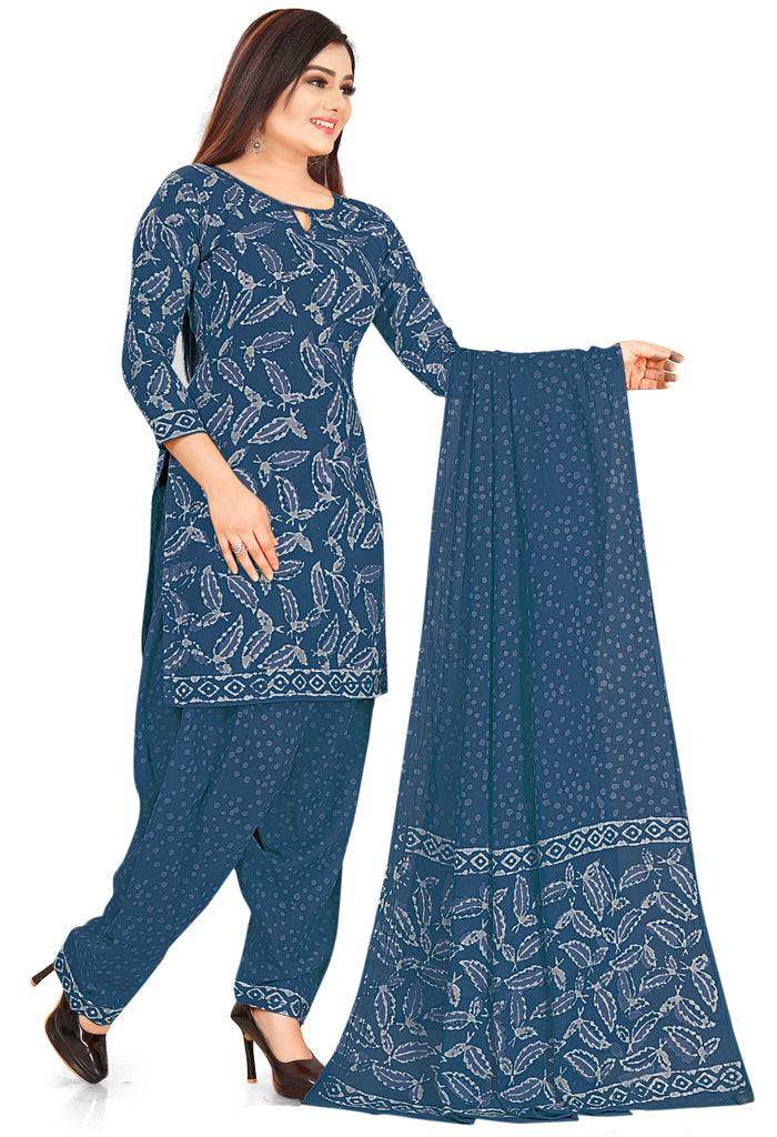 Blue Pure Jaipuri Cambric Cotton Printed Unstitched Salwar Suit Material