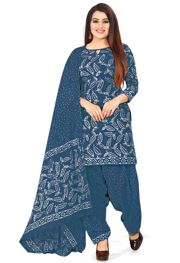 Blue Pure Jaipuri Cambric Cotton Printed Unstitched Salwar Suit Material