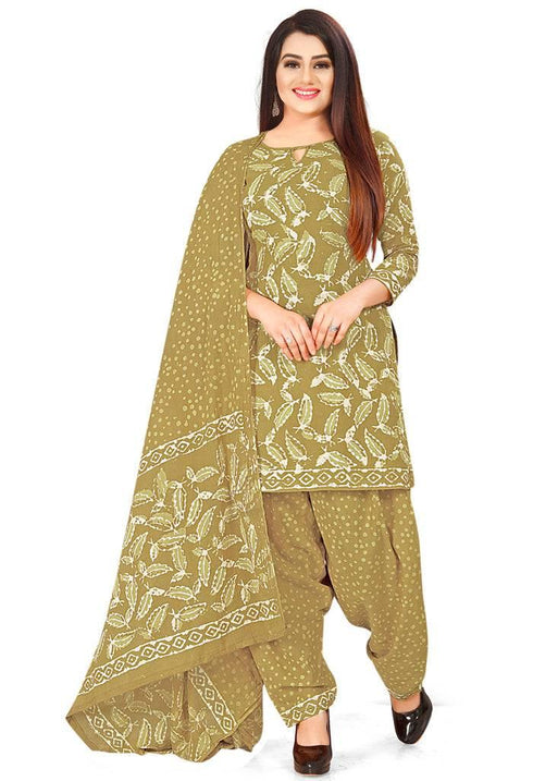 Green Pure Jaipuri Cambric Cotton Printed Unstitched Salwar Suit Material